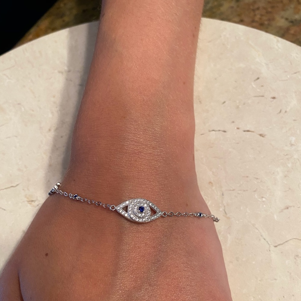 Sterling Silver CZ Evil Eye & MOP Hamsa Bracelet - Picture 6 of 13